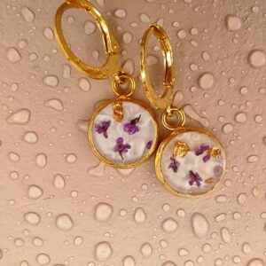 Handcrafted Epoxy Resin Studs with Tiny Dried Flowers