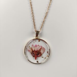 Stainless Steel Necklace with Light Pink Flower in Epoxy Resin