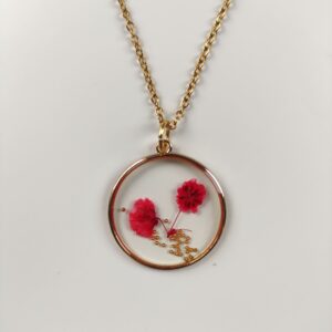 Stainless Steel Chain with Red Flowers Epoxy Resin Necklace