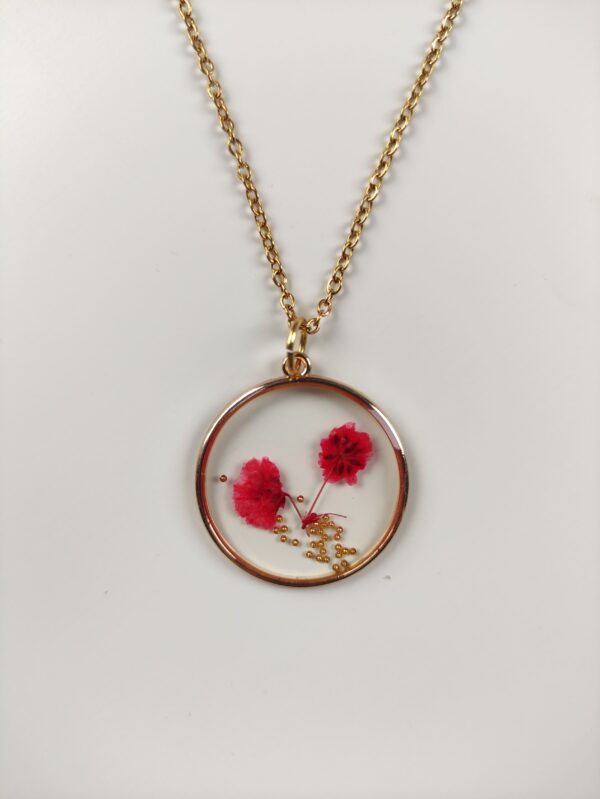 Stainless Steel Chain with Red Flowers Epoxy Resin Necklace