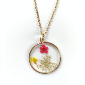 Stainless Steel Necklace with Multi-Colored Flowers in Epoxy Resin